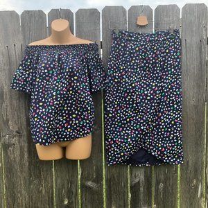 J. Crew Blue Confetti Skirt Top Set